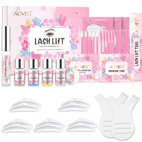 ALiver Eyelash Lift Perming Kit - Beauty & Personal Care, Adhesion False Eyelashes & Adhesives with Lash Pads, Cotton Swabs, Glue, Brushes, Cleaning Liquid, Purified Liquid, Fixing Agent, Perm Lotion, Nourishment Solution, Eye Patches, Lifting Bottle