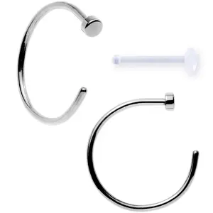 20G 3/8" Pack of 2 Stainless Steel Nose Hoop Rings