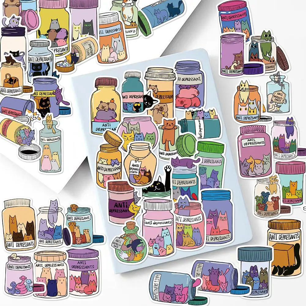 Animal Bottle Series Sticker, 50pcs/set Waterproof Decorative Sticker, DIY Creative Sticker for Phone Case, Laptop, Notebook, Helmet, Skateboard