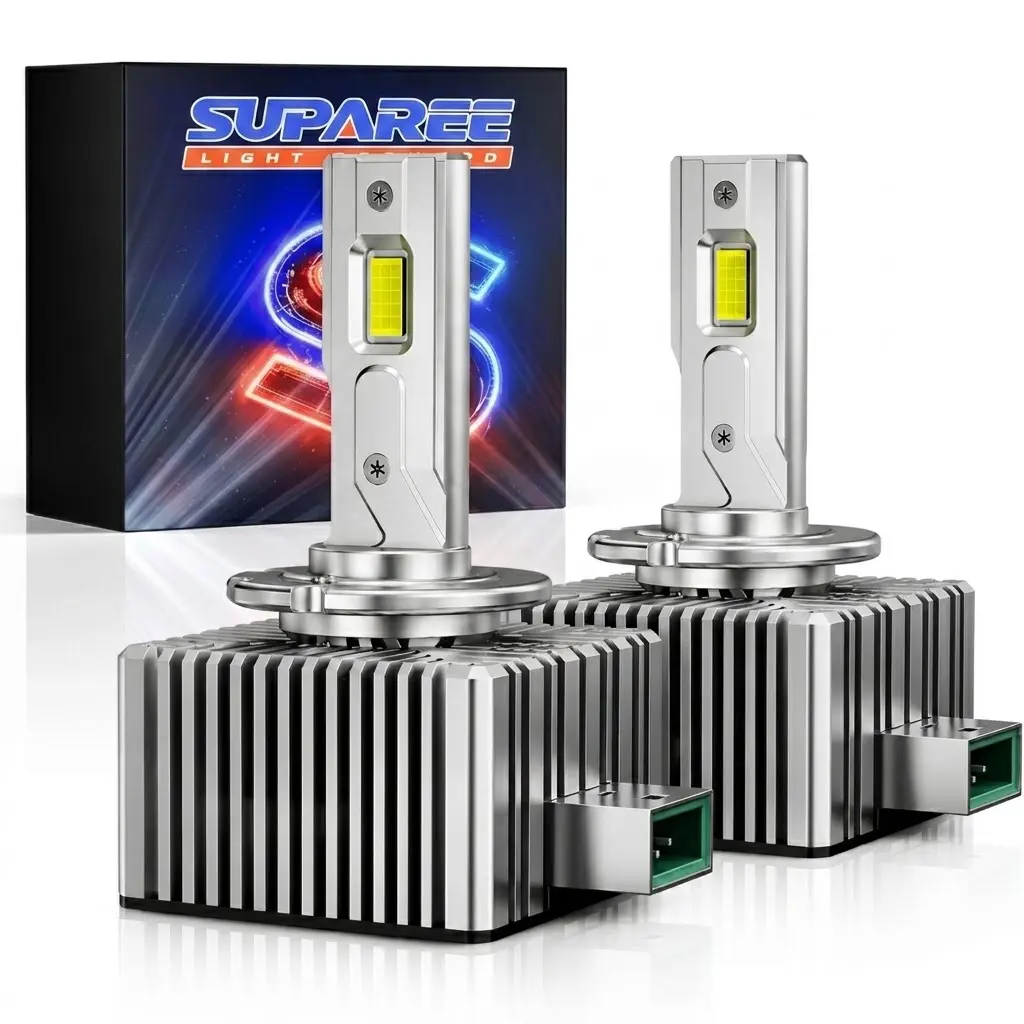 SUPAREE D1S/D3S/D4S/D5S LED  Bulbs, 6500K Cool White, Xenon HID Direct Replacement Lights with Cooling Fan, HID Fog Lights Replacement Lights,CANBUS Ready,No Flicker,Plug and Play, Pack of 2