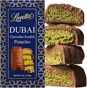 Lovetta Dubai Chocolate Bar Pistachio Knafeh - Luxury Rich Milk Chocolate, Individually Wrapped Fresh, Premium Pistachio Cream Kataifi Filling (1 Pack)