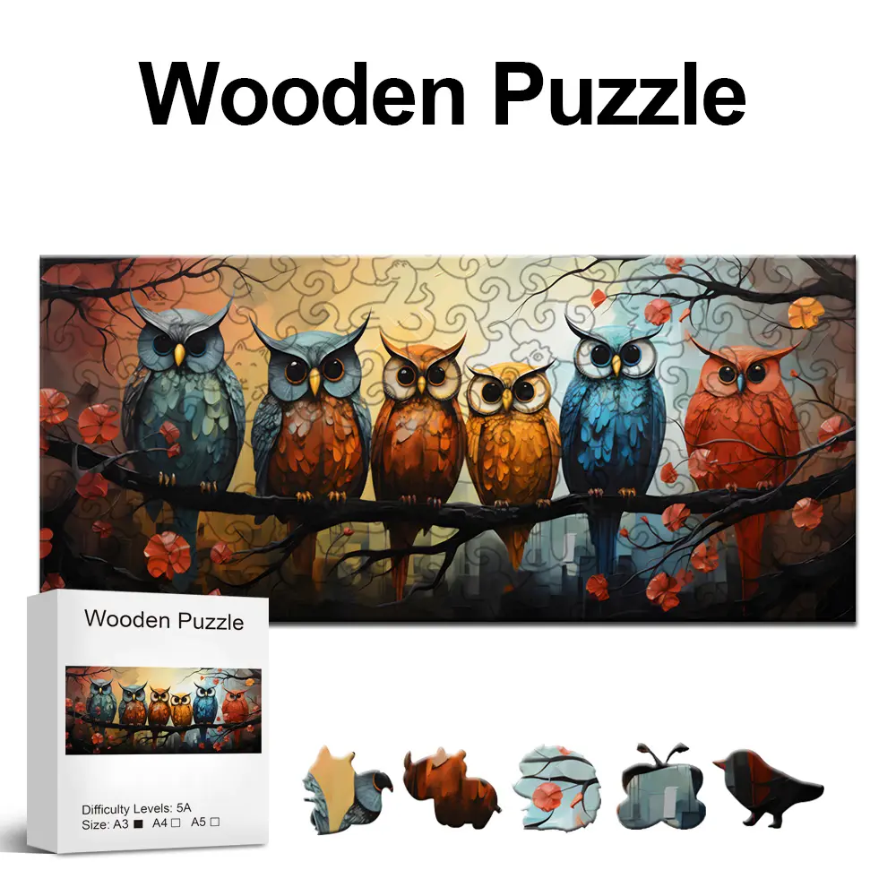 Unique Owl Family Wooden Handmade Puzzle, Irregular Animal Shape Jigsaw, Perfect Gift for Lovers & Friends, DIY Game, Fun Toy, Home Decor, Jigsaw Puzzles, Creative Puzzle, Odd Pieces Puzzle