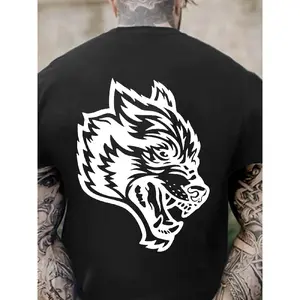 Unisex's Wolf Print Round Neck Tee, Street Fashion Casual Graphic Short Sleeve T-Shirt for Daily Wear, Unisex Top for Summer, Streetwear