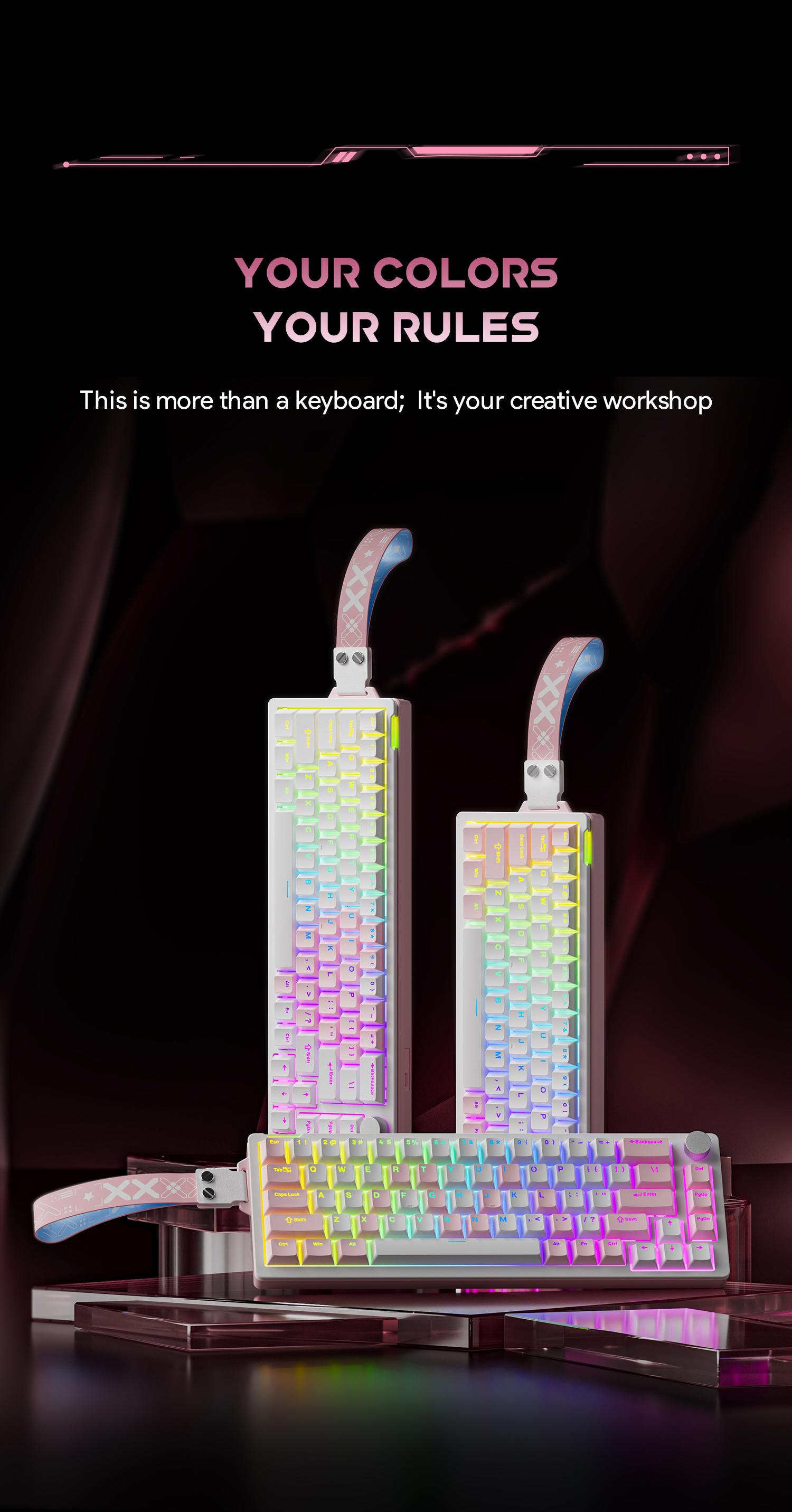 FURYCUBE V68 Creamy Mechanical Keyboard With Knob,An Extra Set of Keycaps Included,RGB Backlit,Compact 68 Keys 65% Layout,Hot-Swappable Switch,Type-C Wired,for Gaming Office Work,Ergonomic Design,Windows Laptop PC Mac,Gift