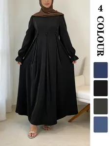 Nida Fabric Muslim Long Robe, 4 Colors 5 Sizes, Modest Muslim Outfits, Bubble Sleeve & Pleated Design, Smooth Draping, Perfect for Prayer & Street Wear