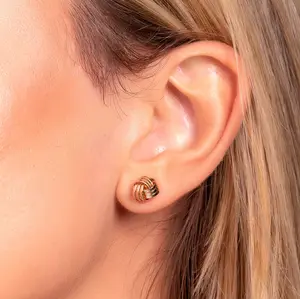 Barzel 18K Gold Plated Love Knot Stud Earrings For Women 3 Row 12MM, Made in Brazil