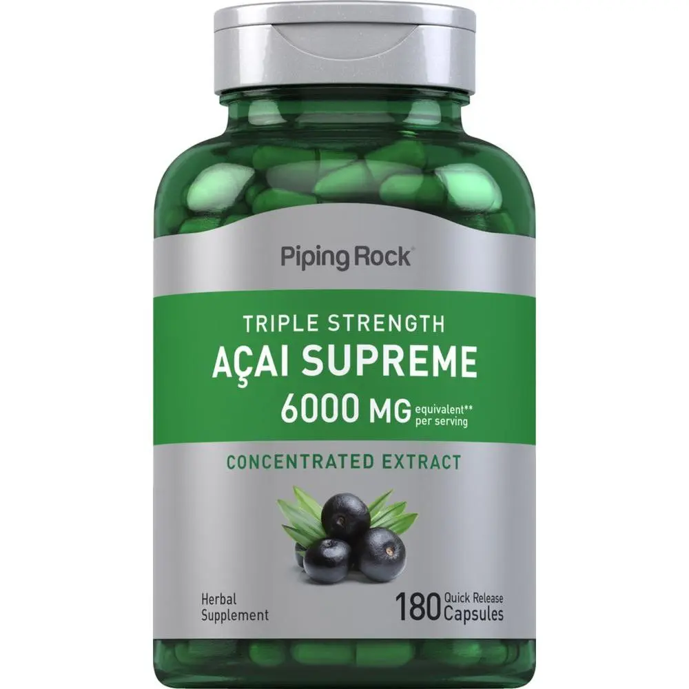 Piping Rock Acai Berry Supplement | 6000mg | 180 Capsules | Triple Strength | Non-GMO, Gluten Free