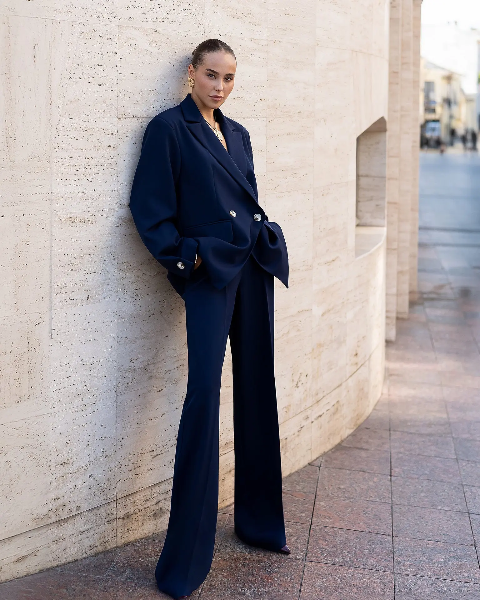 Bella Navy Oversized Double-Breasted Jacket