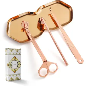 4 in 1 Candle Accessory Set, Wick Trimmer, Candle Snuffer, Wick Scoop, Storage Tray, Rose Gold, Perfect for Candle Lovers