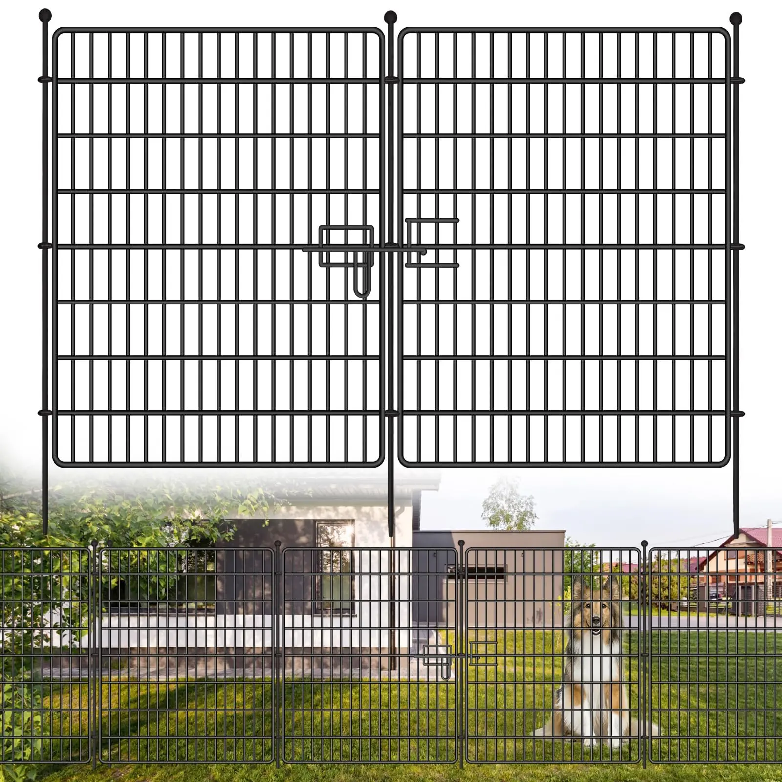 Decorative Garden Fence,15 Panels No Dig Decorative Fence with Gate for Outdoor,Yard, Patio,32 in(H) X 29 ft(L) Animal Barrier Rustproof Metal Wire Panel,Temporary Dog Fence- Horizontal