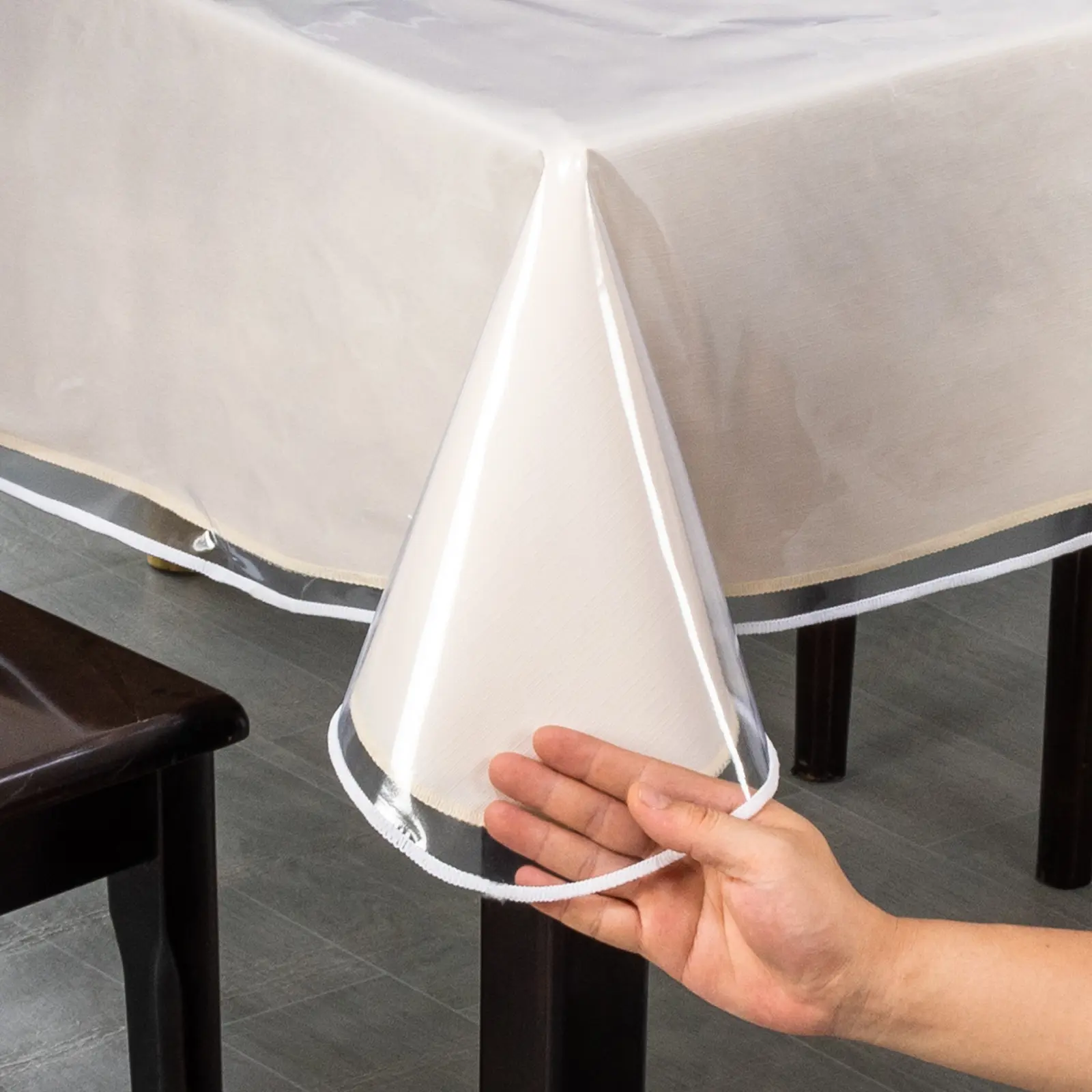 Transparent Rectangular Tablecloth with Lock-Edge Design, Protective Vinyl Table Cover for Picnic or Holiday Party, Elegant Long Dining Tablecloth, Table Cover Protector