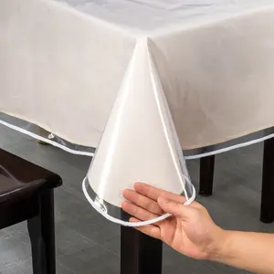 Transparent Rectangular Tablecloth with Lock Edge Design, Protective Vinyl Table Cover for Picnic or Holiday Party, Elegant Long Dining Table Cloth, Rectangle Tablecloth