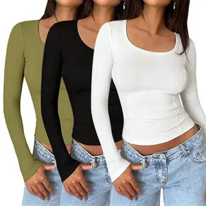 3 Pack Slim Fit Casual Crop Tops - Women's Long Sleeve Crewneck & Turtleneck, Y2K Korean Style Basic, Minimalist Layering Shirts for Everyday Casual