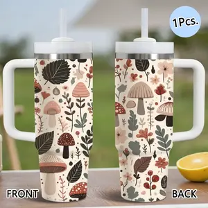 PIKPAKA Mushroom Wildflower Vacuum Flasks 40oz Stainless Steel Insulated Tumbler with Handle & Straw, Leakproof Travel Mug, 12H Cold Retention, Christmas & Holiday Gift Idea for Friends, Family & Coworkers
