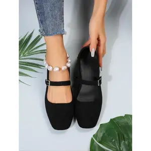 2025Women's Fashionable Solid Color Square Toe Mary Jane Flats, Casual Comfortable Buckle Design Shoes for Daily Wear, All-match Commuter Shoes for Women & Girls