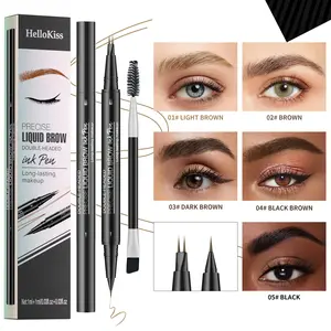 HelloKiss 2-in-1 Micro-Fork Eyebrow Pen - Dual-Ended Brow & Eyeliner Pen, 3D Natural Hair-Like Strokes, Waterproof Smudge-Proof Long-Lasting, Pair with an eyebrow brush and a blade-tip eyebrow brush, Beginner Friendly