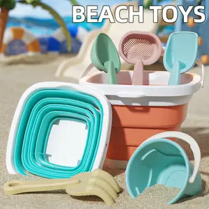 Foldable Beach Toy Fruit Bucket, Portable Fishing Pail Sand Digging Tool Set, Children Outdoor Play Sand Tools Kit