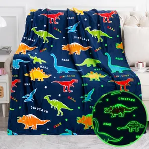 Glow-in-the-dark Dinosaur Blanket - Soft Navy Blue Bedding Blanket, Ideal for Children, Great for Birthday and Christmas Home Decor Gifts