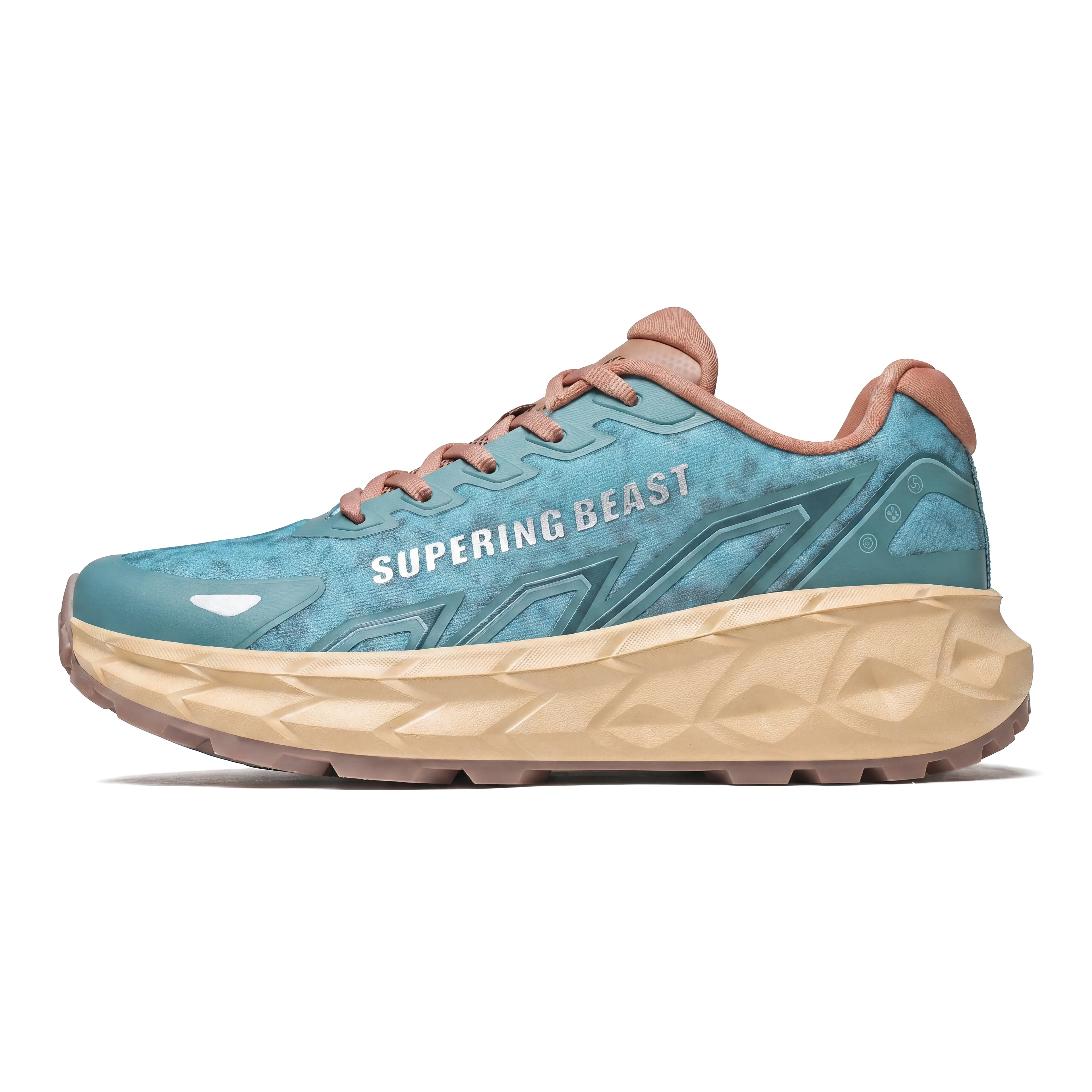 Premium Supering Beast Off-Road Trail Sneakers Teal Tie Dye Print Contrast Brown Lining Thick Cushion Platform Non Slip Rugged Outsole Perfect For Trail Running Backpacking City Casual Outfits
