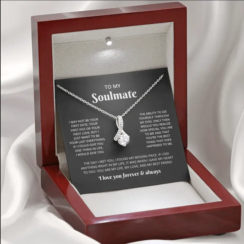 To My Soulmate Necklace,Gift For Girlfriend,for Birthdays, Holidays, or Special Occasions, Heartfelt Jewelry With Elegant Box and Message