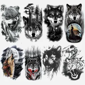 8 Animal Temporary Tattoo Stickers, Waterproof Lion Wolf Tiger Designs, Adult Body Makeup Fake Tattoos, Unisex Daily Festival Birthday Party Use