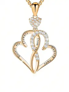 1 PC Romantic Cubic Zirconia Heart Shaped Pendant Necklace For Women Mother's Day Gift Jewelry