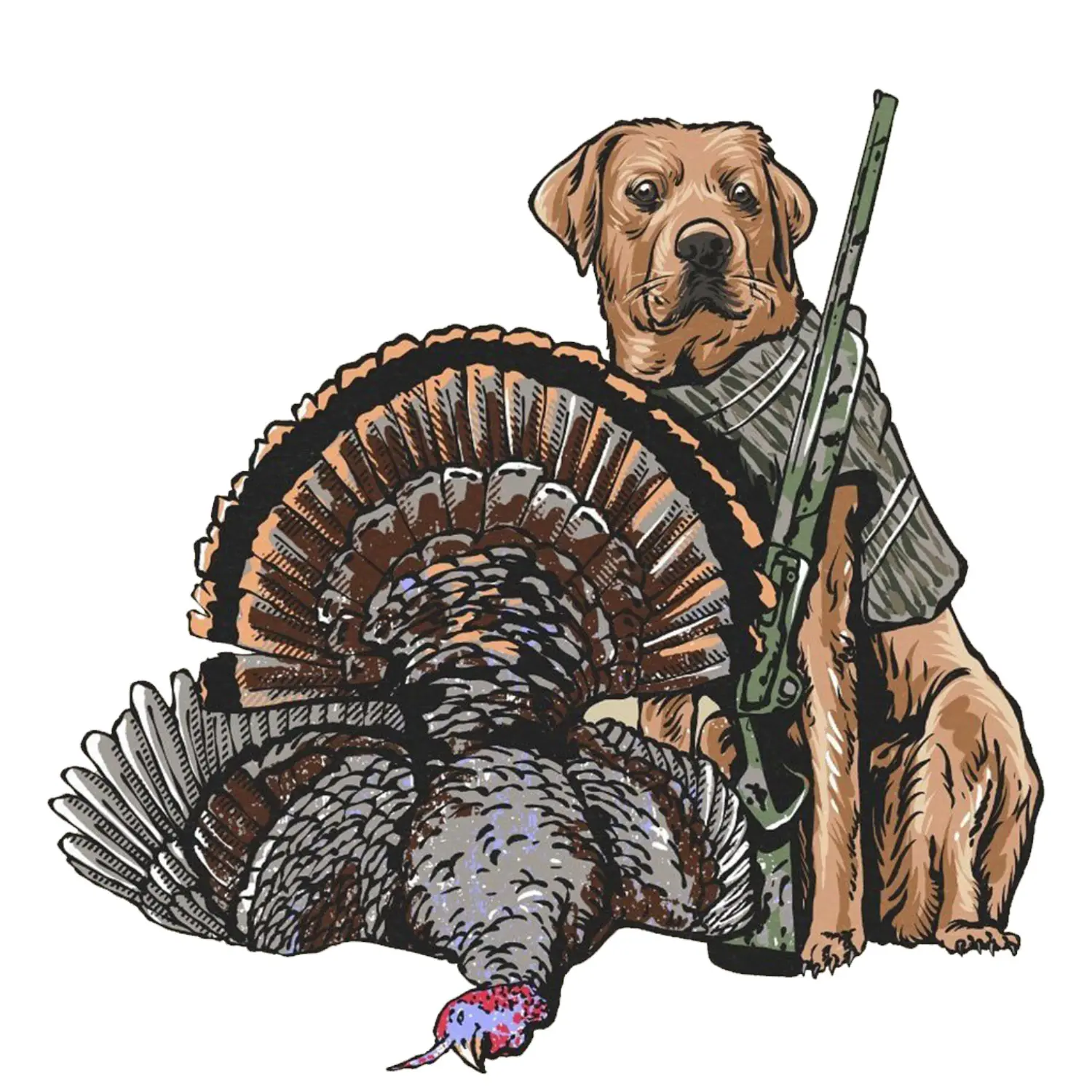 Turkey Hunting Dog Sticker, Rustic Outdoor Wildlife Design with Retriever and Turkey, Detailed Sportsman Decal for Hunters, Trucks, Coolers & Gear