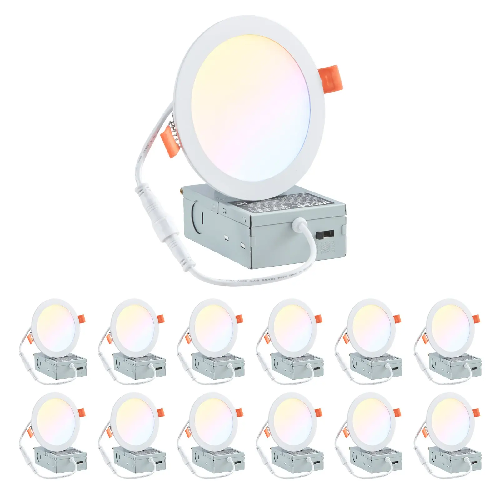 【DealsForYouDays】【DealsForYouDays】 VEVOR 12 Pack 6 Inch LED Recessed Ceiling Light, 5CCT, Canless Wafer Downlight with Junction Box, 2700K/3000K/3500K/4000K/5000K Selectable, 1100 LM High Brightness 12W 120V, for Indoor Home Lightingdealsforyoudays