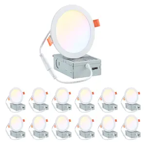 【DealsForYouDays】【DealsForYouDays】 VEVOR 12 Pack 6 Inch LED Recessed Ceiling Light, 5CCT, Canless Wafer Downlight with Junction Box, 2700K/3000K/3500K/4000K/5000K Selectable, 1100 LM High Brightness 12W 120V, for Indoor Home Lightingdealsforyoudays