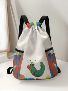 Caterpillar Print Drawstring Backpack, Large Capacity Durable Fitness Bag, Adjustable Straps, Sports Beach Bag for Men & Women
