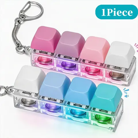 Glowing Keyboard Fidget Keychain, Loud & Silent Fidget Keychain with LED Lights, Stress Relief Clicker, Boost Focus, Calm Anxiety