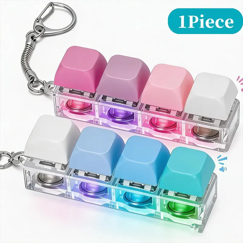Glowing Keyboard Fidget Keychain, Loud & Silent Fidget Keychain with LED Lights, Stress Relief Clicker, Boost Focus, Calm Anxiety
