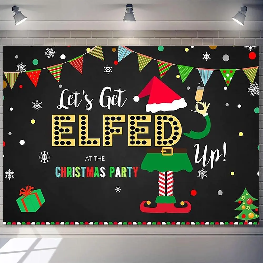 Large Size Ugly Sweater Holiday Party Photography Backdrop Banner, 230x180cm Durable Polyester Decor with Santa Hat, Snowflakes, Gift Boxes for Friendsmas Gatherings, Photo Booth Events