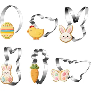 6- Easter Cookie Cutters - Stainless Steel with Safe Rolled Edge, Dishwasher Safe - Includes Bunny, Chick, Egg, Carrot, Butterfly &  Shapes for Spring Holiday Baking