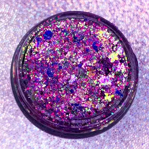 Slayfire Glitter Gel (4th anniversary edition) - Slayfire Cosmetics Purple Metallic/Duochrome Cosmetic Glitter with Star Shapes