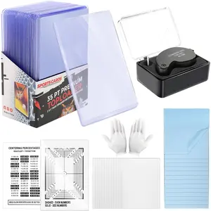 139 count Card Grading Kit, Card Centering Grading Tool Includes One 40x Magnifying Tool, Card Centering Tool with Manual, 25P Card Holders, 100 Pack Soft Sleeves, 10P Cloth, Gloves