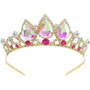 Rapunzel Crown for Girls AB  Tiara and Crown for Birthday Party  Headband for Rhinestone Princess Hairpiece for Women Red  Wedding Hair Accessories for Halloween Costume Prom