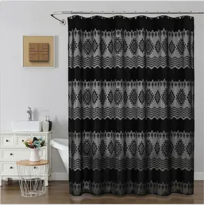 Boho Geometric Shower Curtain Black and Gray Tribal Pattern Waterproof Fabric Bathroom Curtain with 12 Hooks for Bathroom and Dorm Home Decor