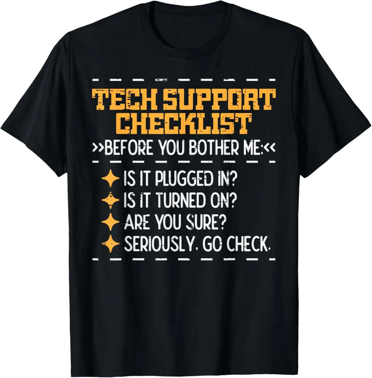 Tech Support Checklist Funny IT Computer Helpdesk Women Men Summer Casual Shortsleeve Cotton T-Shirt