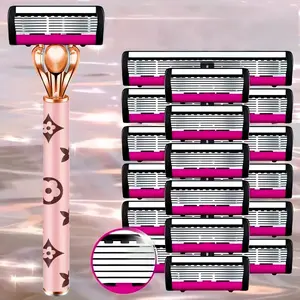 Men & Women Stainless Steel Manual Shaving Tool Set, Shaving Razors, Includes 1 Handle + 18/6 Replacement Blades, Smooth Pain-Free Hair Removal, Smooth Shave