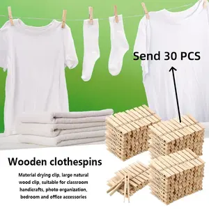 30pc Wooden Clothespins Large Natural Wood Rust-Resistant, Suitable for Classroom Crafts DIY, Original Wood Material
