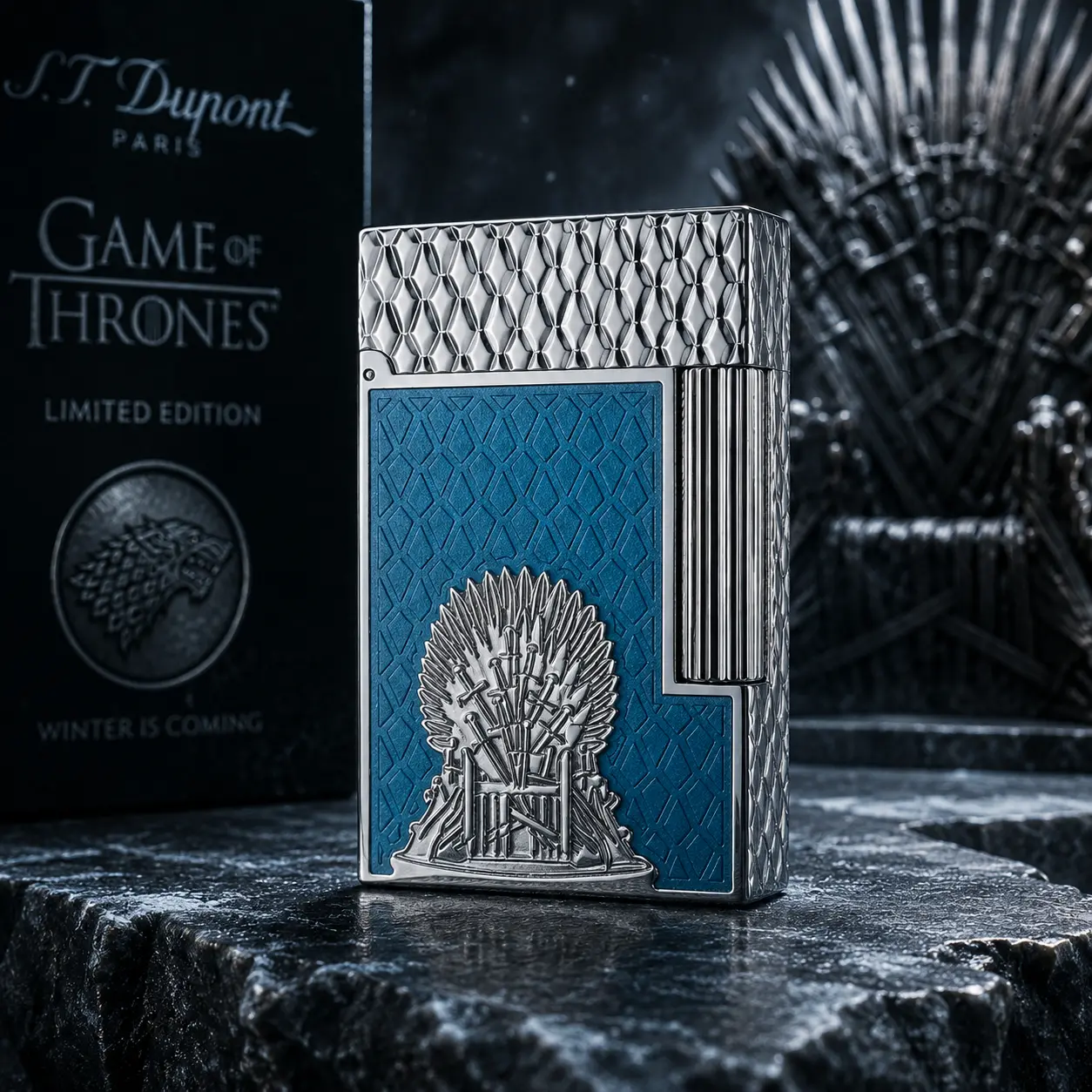 [Double Flame] DUPONT Game of Thrones Blues Silver high-gloss Luxury Lighter (NO FUEL) GIFT BOX Profect gifts for boyfriend