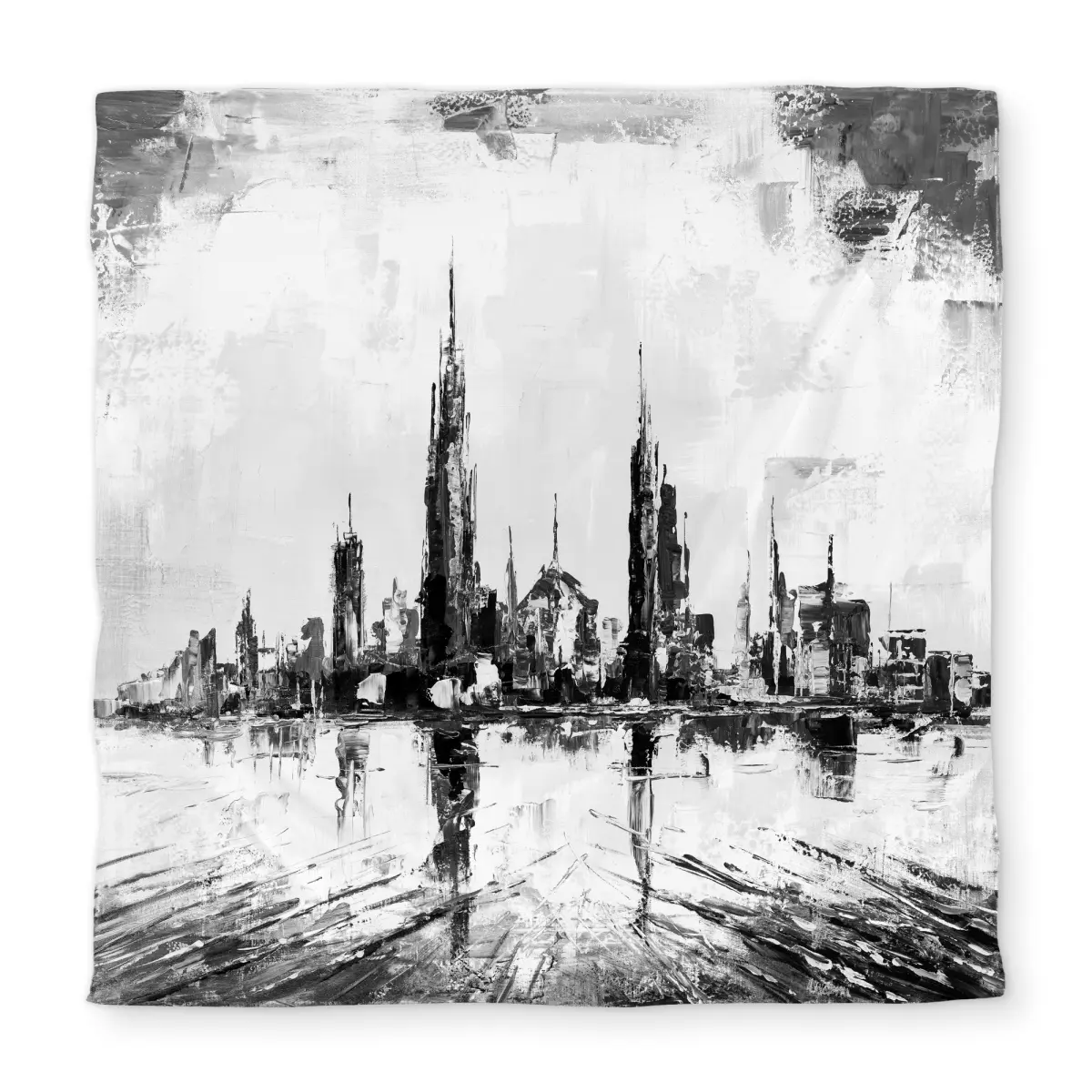 Begin Home Decor C1DCQSW0UYRIDD Queen Size Abstract Texturized Monochrome Cityscape Duvet Cover - Black & White Bedding Decor, Abstract & Cityscape Duvet Covers, Abstract Duvet Covers