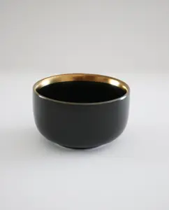 Marcel Ardani 'The Luxury Collection' Small Black Bowl with Gold Trim – Elegant Ceramic Dinnerware