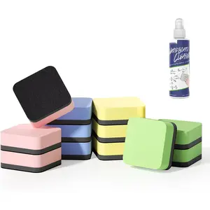 Mini  Dry Erase Eraser 12 Pack (1 Bottle of 3.4 fl oz Whiteboard Cleaner Included), Small White Board Eraser, Chalkboard Glass Board Erasers, for Classrooms, Home, Office (4 Colors)