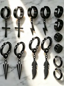 7 Pairs Gothic Style Stainless Steel Ear Cuffs Set, Multiple Colors Available, Gothic Cross Earrings, Perfect for Daily Wear or Parties, Ideal Gift for Friends and Family