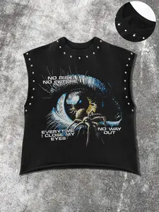 Men's Casual Vest Tank Top with Eye & Spider Print, Dark Style, Fashionable and Versatile, Regular Fit, Streetwear for Daily