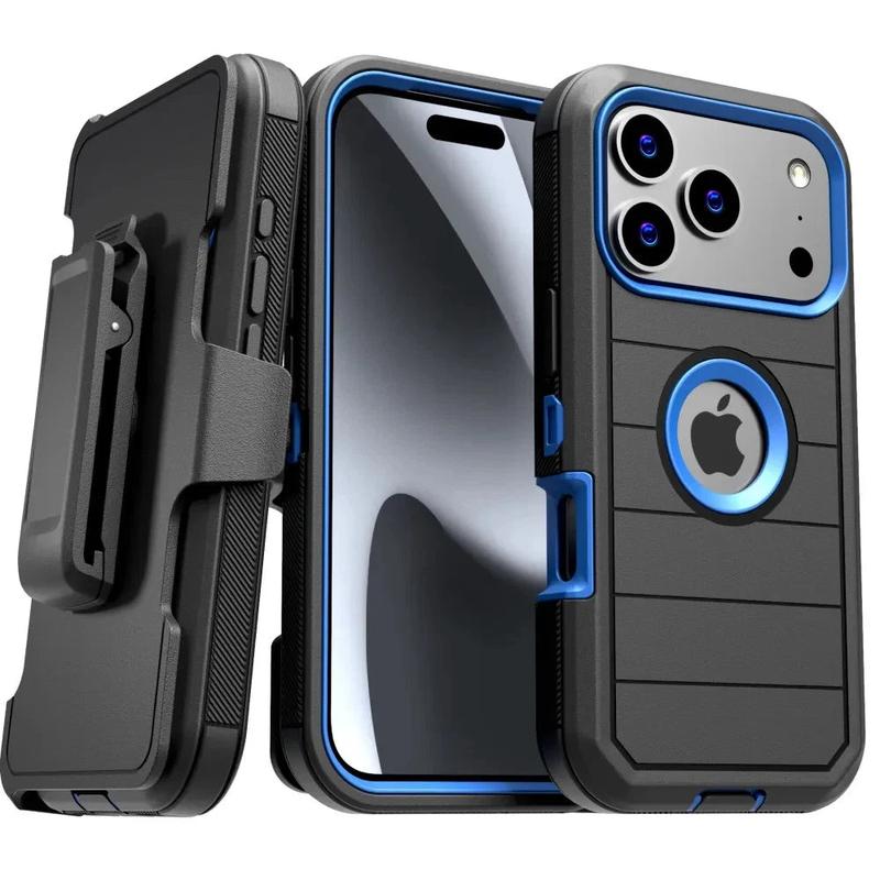 Rome Tech Shockproof Cover Defender Case for iPhone 17/16/15 Pro Max Four Layers of Protection Cellphone Casing Heavy-duty Protection Holster doubles as a kickstand