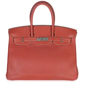 Pre-owned HERMÈS leather Shoulder Bags NYZ150811 Sanguine White Clemence Verso Birkin 35 PHW