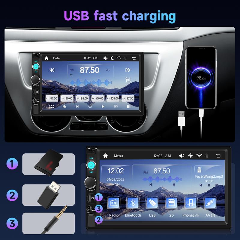 7'' Car Stereo Single Din Wireless Carplay HD Touch Screen Android Auto, Car Radio with Bluetooth YouTube Video Playback Mirror Link FM/EQ USB/AUX/TF/SWC/MIC Car Audio Receiver Backup Camera, car stuff